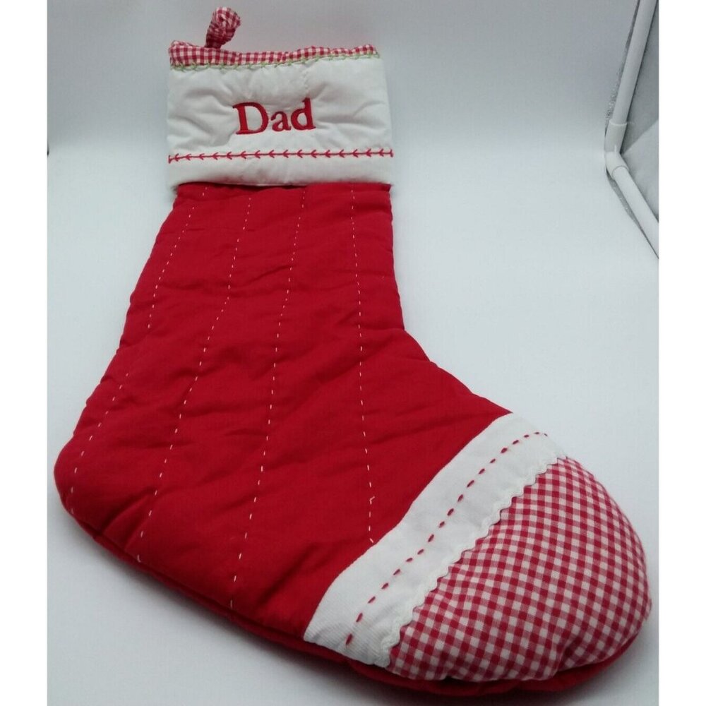 Pottery Barn Kids Christmas Stocking Gingham Dad Holiday Quilted Red Xmas